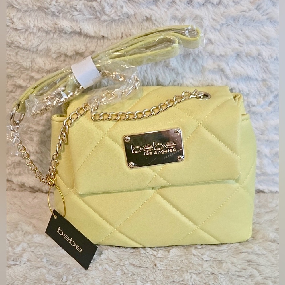 NWT Bebe  Quilted Yellow Crossbody Bag with Gold Hardware
